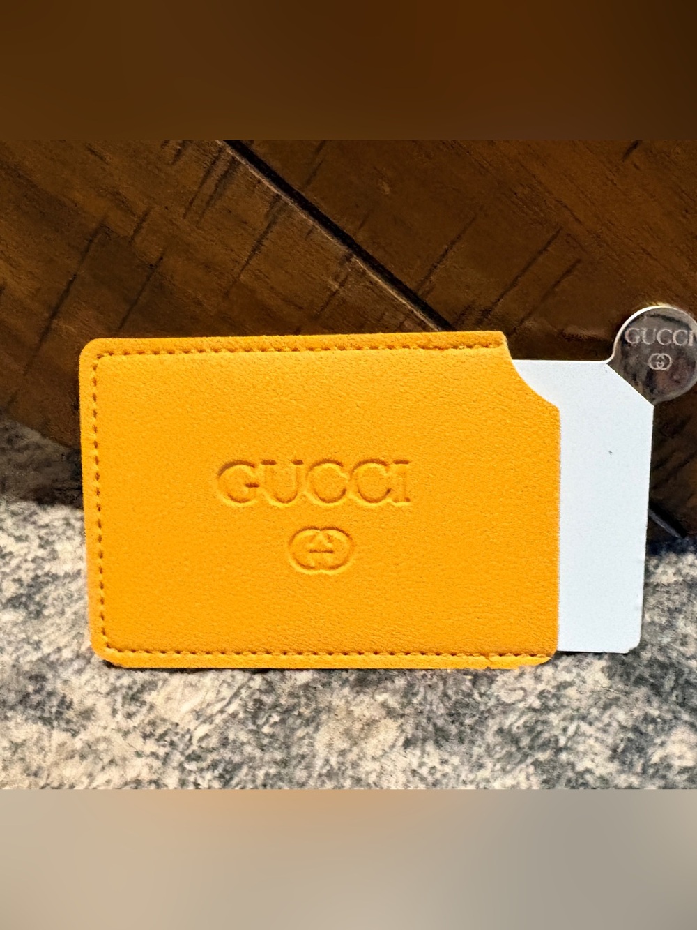 Gucci Orange Leather Card Sleeve with Embossed Logo